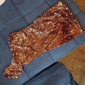 Size 3 Deb brown/copper sequin one shoulder dress